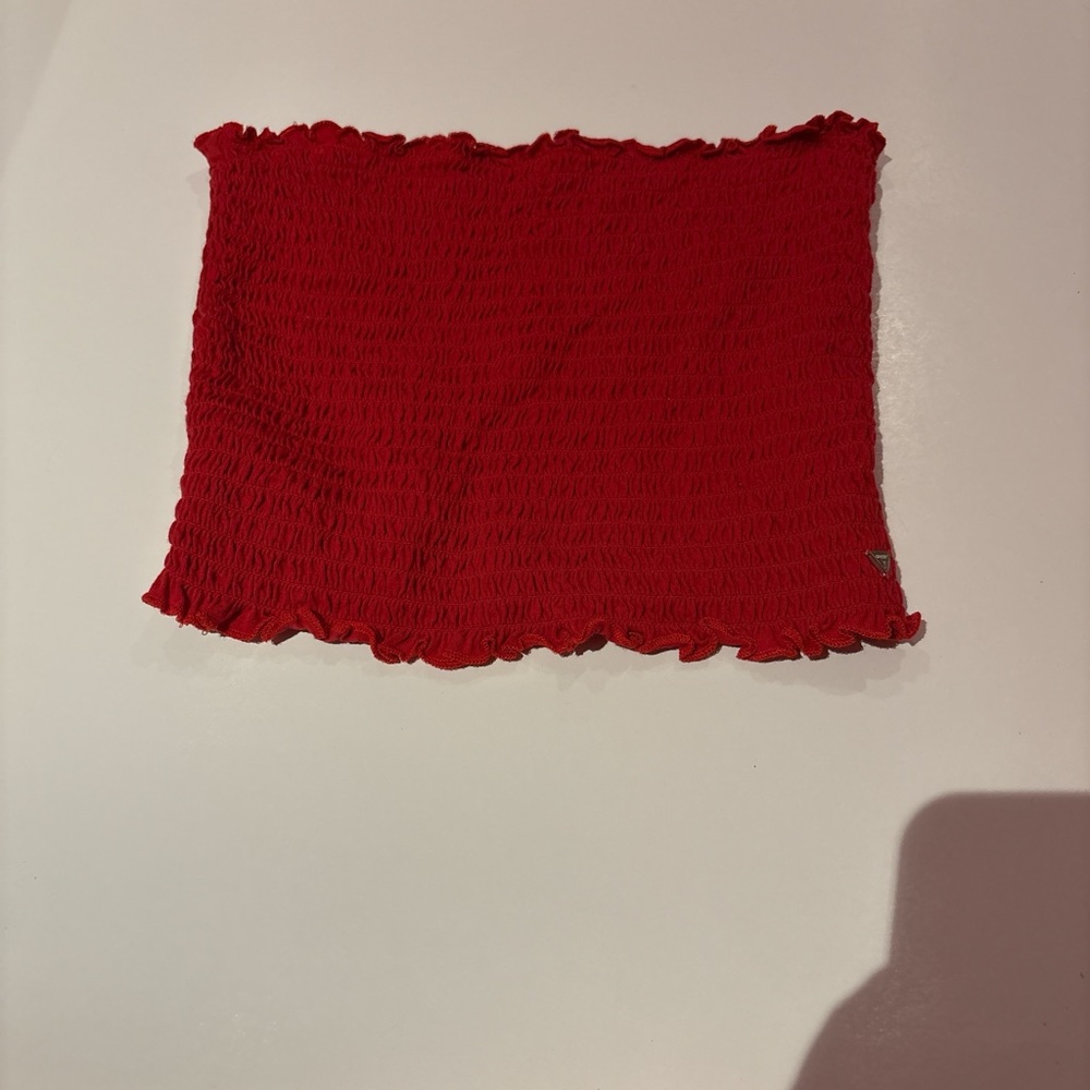 Guess Red Smocked Crop Top
